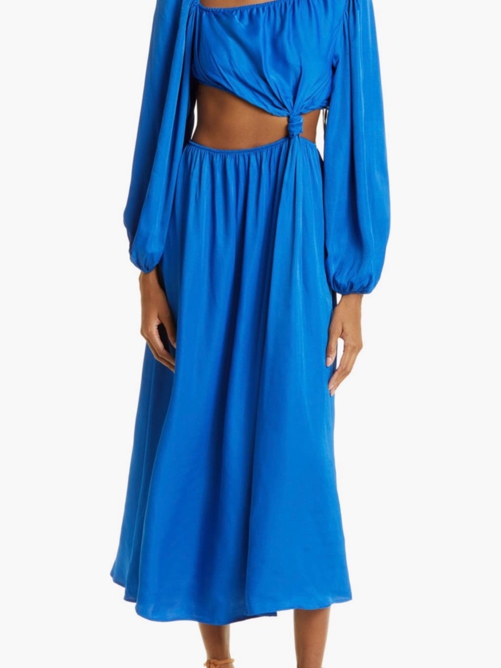 $250 Farm Rio Bright Blue Cutout Midi Dress Long Sleeve XS Resortwear Beach